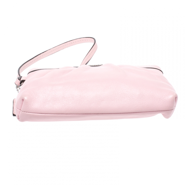 Pre Owned Coach Pink Leather Small Wristlet Clutch 