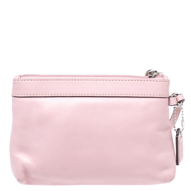 Pre Owned Coach Pink Leather Small Wristlet Clutch 