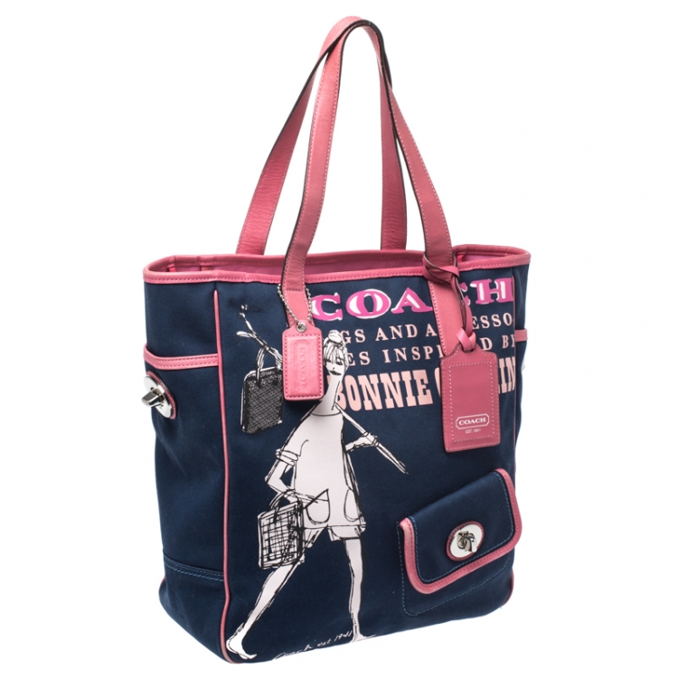 Pre Owned Coach Blue/Pink Bonni Cashin Print Canvas and Leather Tote