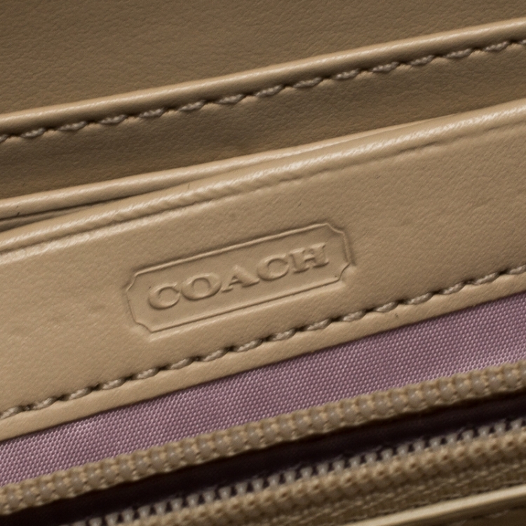 Pre Owned Coach Metallic Gold Signature Canvas Zip Around Wallet