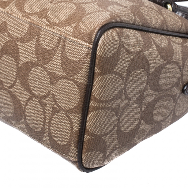 Pre Owned Coach Brown Signature Coated Canvas and Patent Leather Bennett Satchel
