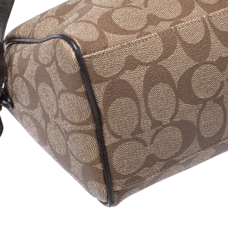 Pre Owned Coach Brown Signature Coated Canvas and Patent Leather Bennett Satchel