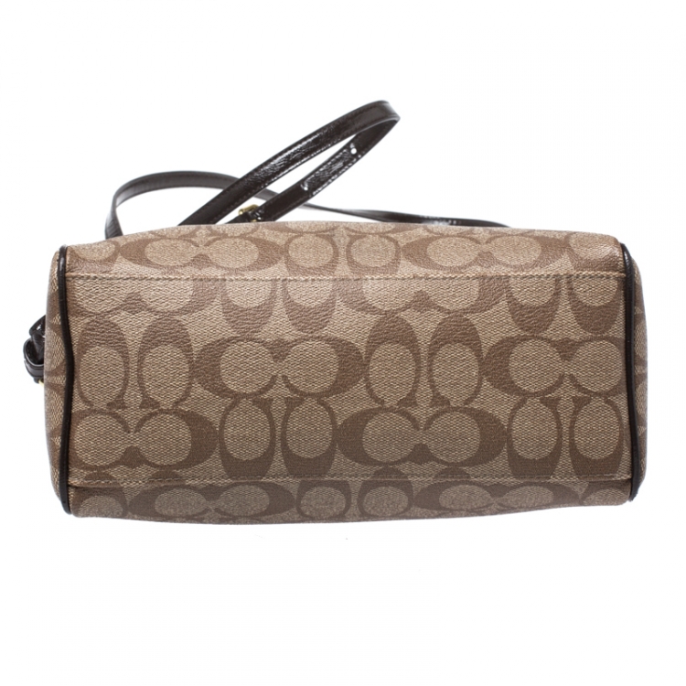 Pre Owned Coach Brown Signature Coated Canvas and Patent Leather Bennett Satchel
