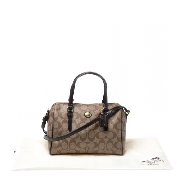 Pre Owned Coach Brown Signature Coated Canvas and Patent Leather Bennett Satchel