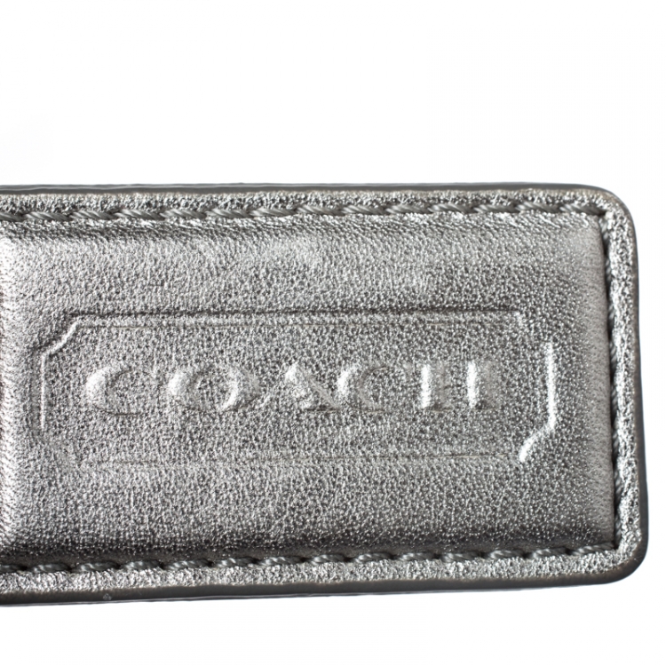 Pre Owned Coach Silver Canvas and Leather Buckle Crossbody Bag
