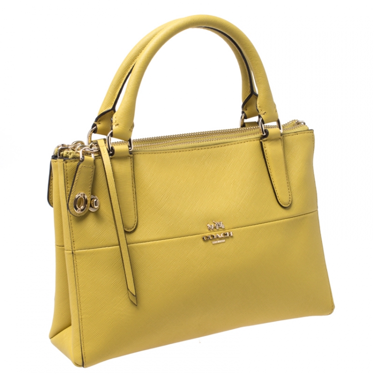 Pre Owned Coach Yellow Leather Crosby Carryall  Tote