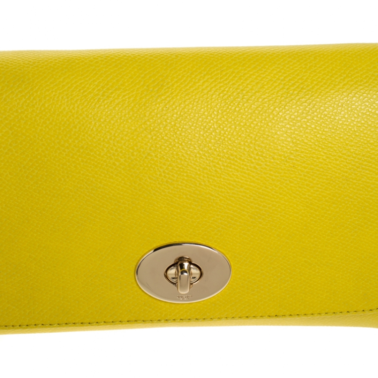 Pre Owned Coach Yellow Leather Flap Crossbody Bag