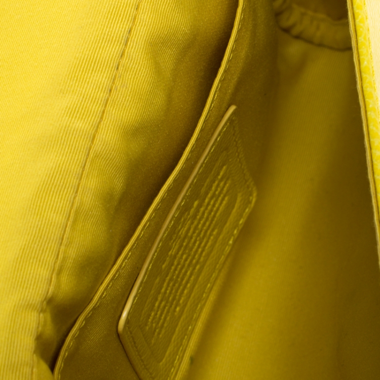 Pre Owned Coach Yellow Leather Flap Crossbody Bag