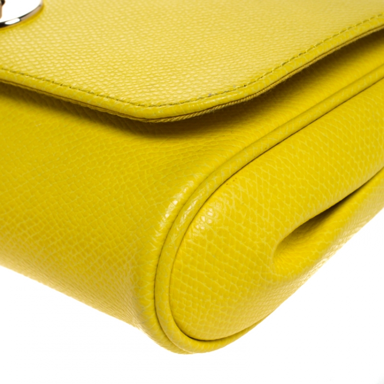 Pre Owned Coach Yellow Leather Flap Crossbody Bag