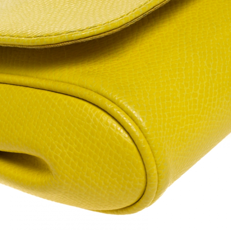 Pre Owned Coach Yellow Leather Flap Crossbody Bag