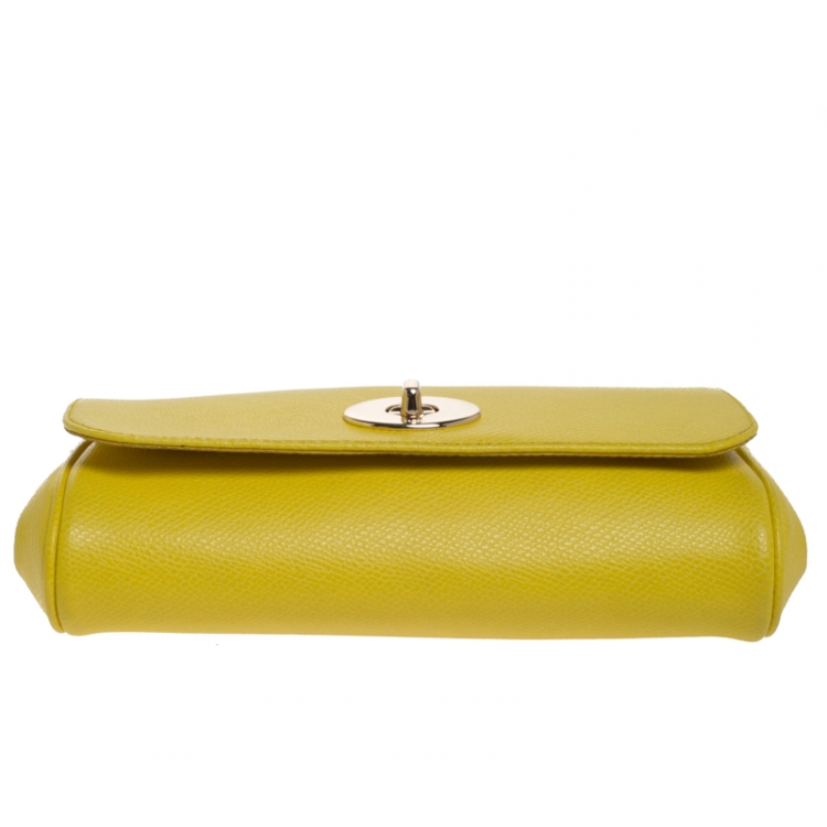 Pre Owned Coach Yellow Leather Flap Crossbody Bag