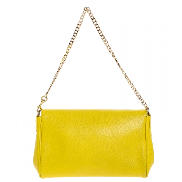 Pre Owned Coach Yellow Leather Flap Crossbody Bag