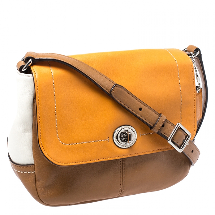 Pre Owned Coach Multicolor Leather Turnlock Flap Crossbody Bag