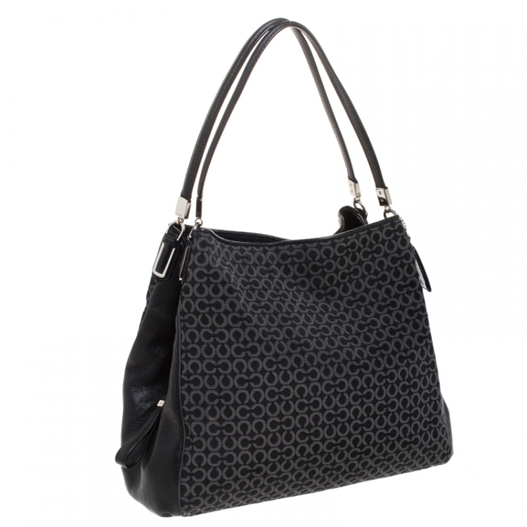 Pre Owned Coach Black OP Art Fabric and Leather Madisson Needlepoint Hobo