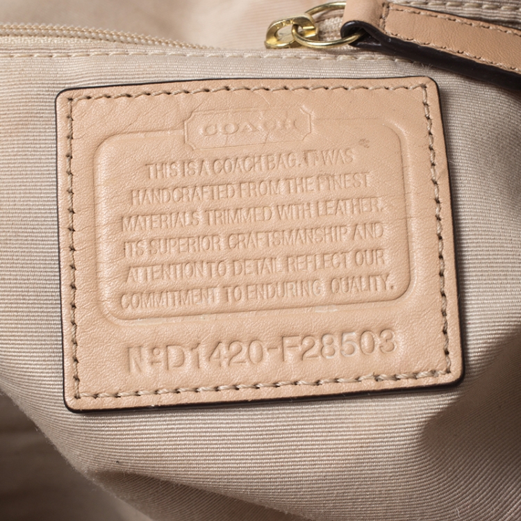 Pre Owned Coach Beige/Green Signature Canvas and Leather Devin Stripe Shoulder Bag