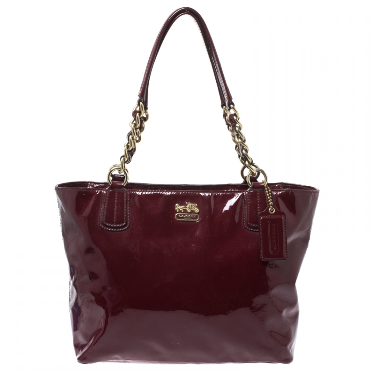 Coach Burgundy Patent Leather Madison Zip Tote Coach | The Luxury Closet