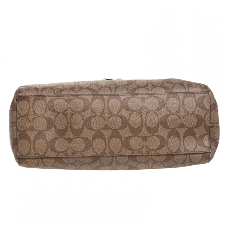 Pre Owned Coach Dark Beige/Magenta Signature Coated Canvas Zip Hobo