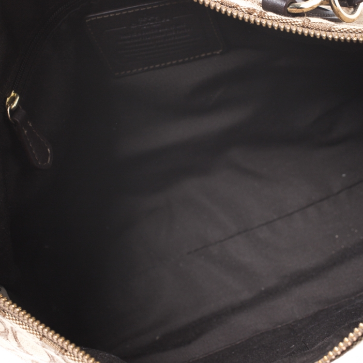 Pre Owned Coach Beige/Brown Canvas and Leather Kelsey Satchel