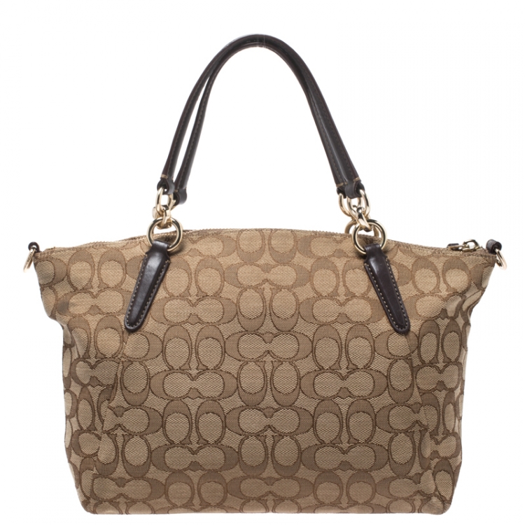Pre Owned Coach Beige/Brown Canvas and Leather Kelsey Satchel