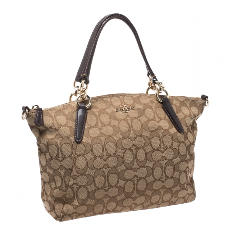 Pre Owned Coach Beige/Brown Canvas and Leather Kelsey Satchel
