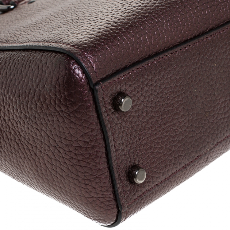 Pre Owned Coach Metallic Burgundy Leather Stanton 26 Carryall Tote