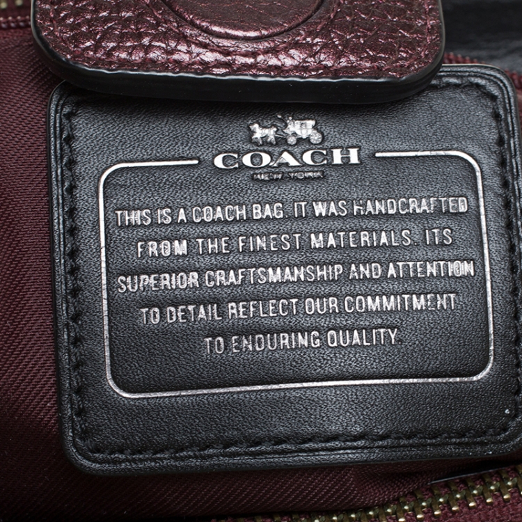 Pre Owned Coach Metallic Burgundy Leather Stanton 26 Carryall Tote
