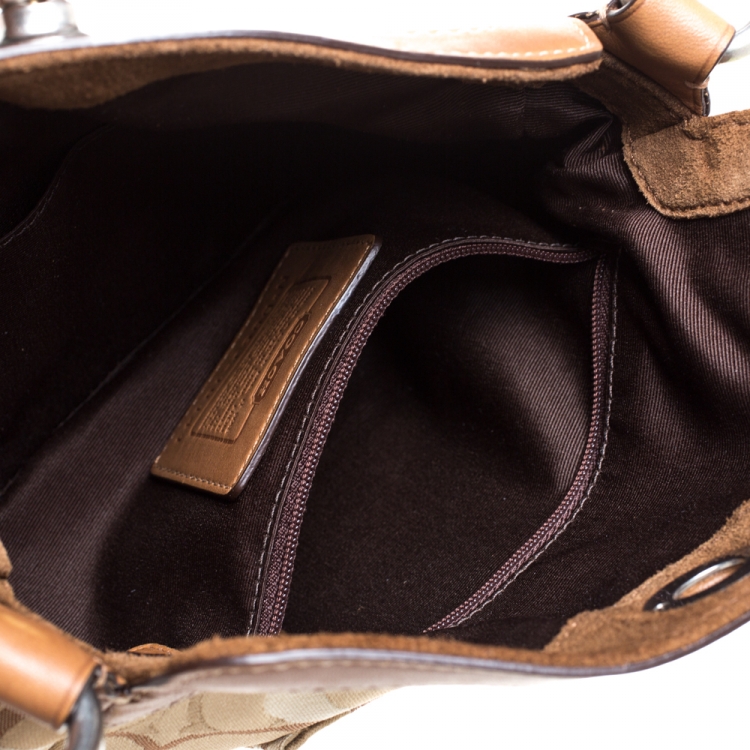 Pre Owned Coach Beige/Brown Signature Canvas/Suede and Leather Baguette