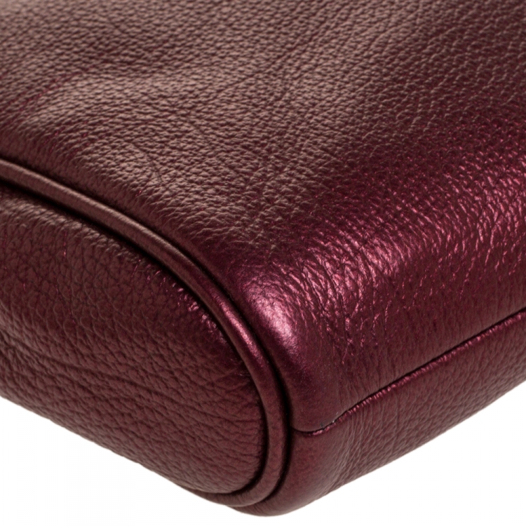 Pre Owned Coach Metallic Burgundy Leather Carrie Crossbody Bag