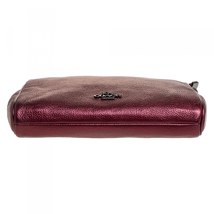 Pre Owned Coach Metallic Burgundy Leather Carrie Crossbody Bag
