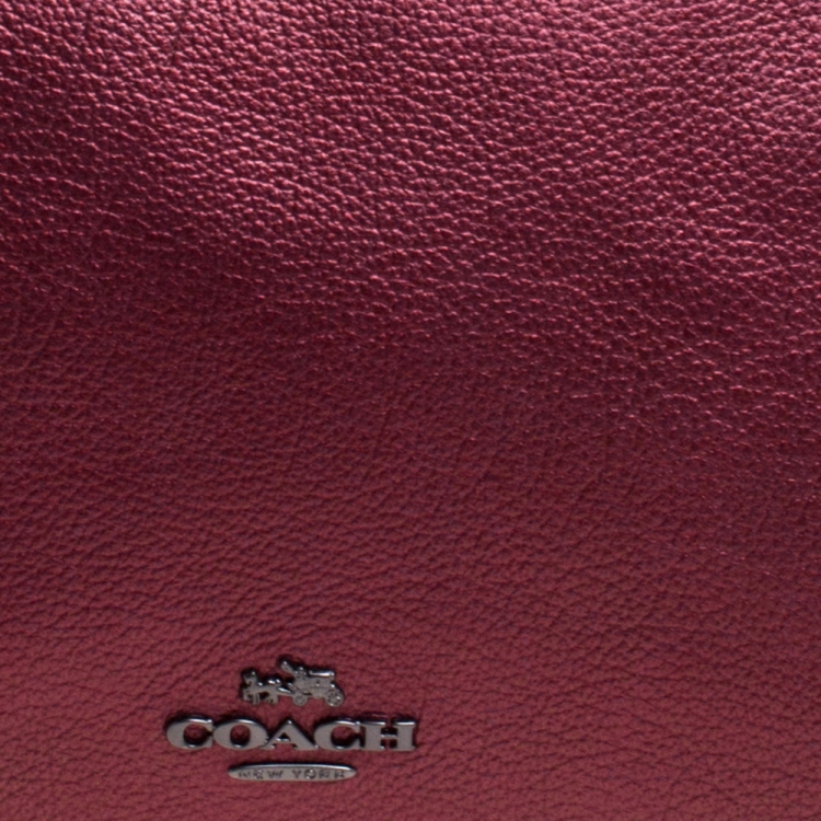 Pre Owned Coach Metallic Burgundy Leather Carrie Crossbody Bag