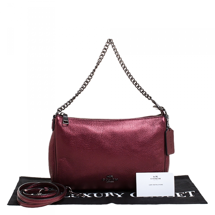 Pre Owned Coach Metallic Burgundy Leather Carrie Crossbody Bag