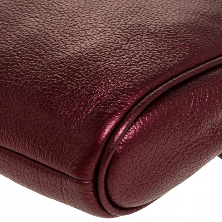 Pre Owned Coach Metallic Burgundy Leather Carrie Crossbody Bag