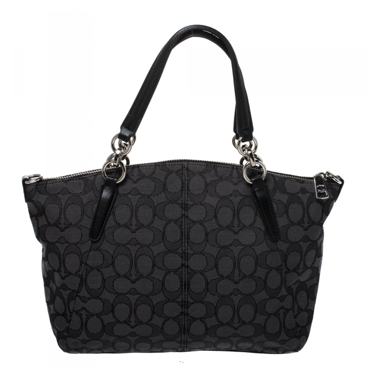 Pre Owned Coach Grey/Black Canvas and Leather Kelsey Satchel
