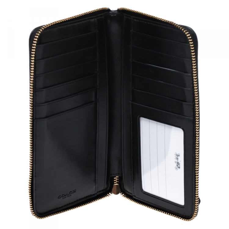 Pre Owned Coach Black Leather Zip Around Wallet