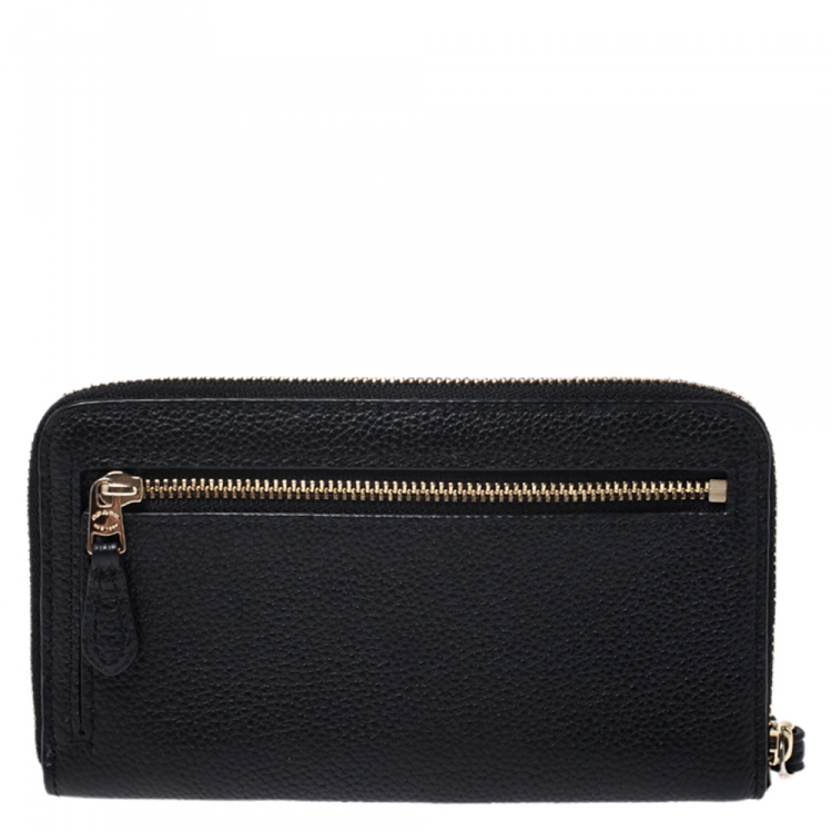 Pre Owned Coach Black Leather Zip Around Wallet