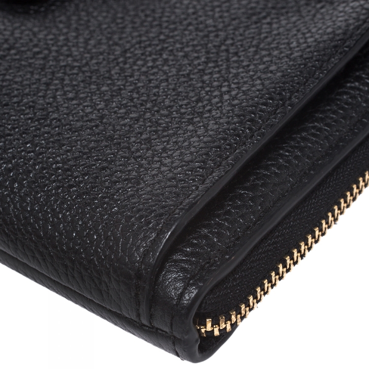 Pre Owned Coach Black Leather Zip Around Wallet