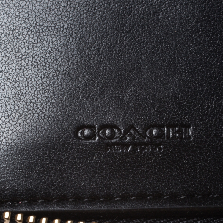 Pre Owned Coach Black Leather Zip Around Wallet