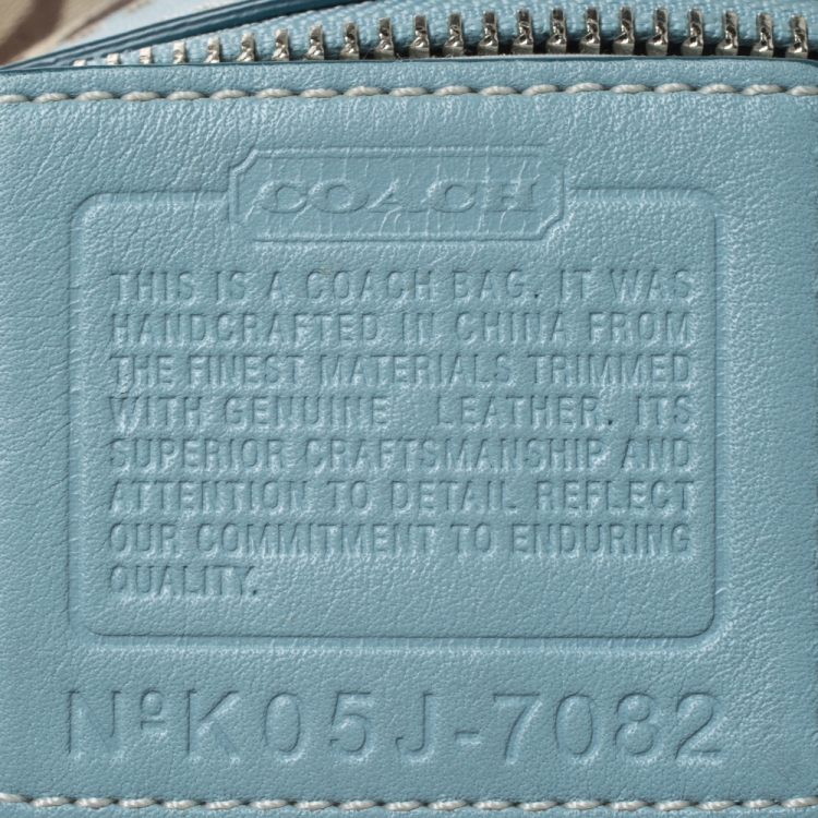 Pre Owned Coach Beige/Sky Blue Canvas and Leather Crossbody Bag