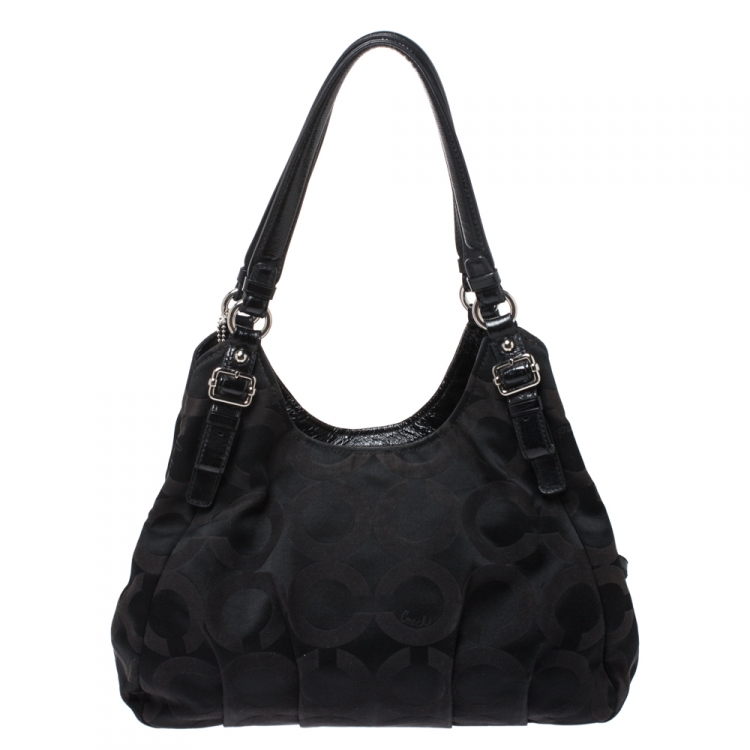 Pre Owned Coach Black Signature Canvas and Leather Mia Shoulder Bag