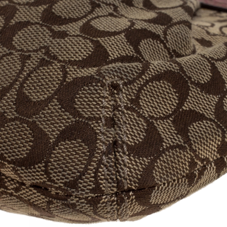 Pre Owned Coach Brown/Burgundy Monogram Canvas Wristlet Pouch