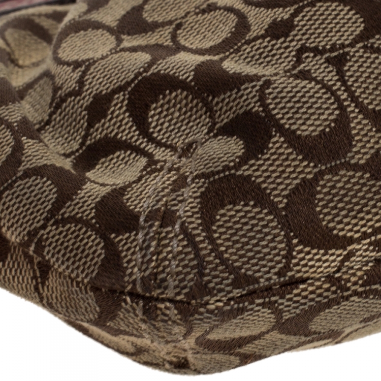 Pre Owned Coach Brown/Burgundy Monogram Canvas Wristlet Pouch