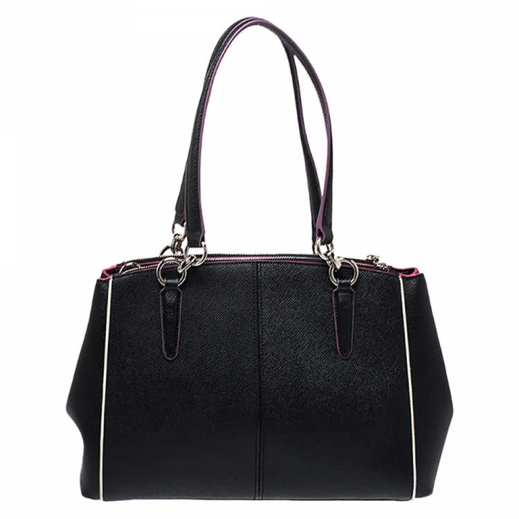 Pre Owned Coach Black Multicolor Leather Small Christie Carryall Satchel   