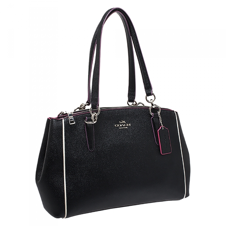 Pre Owned Coach Black Multicolor Leather Small Christie Carryall Satchel   