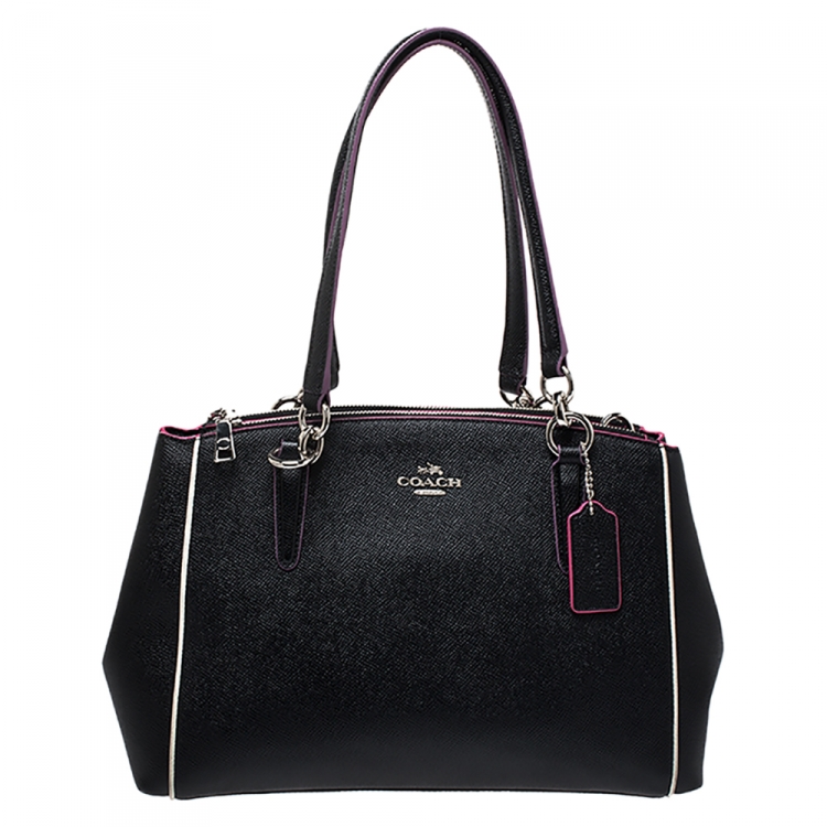 Pre Owned Coach Black Multicolor Leather Small Christie Carryall Satchel   