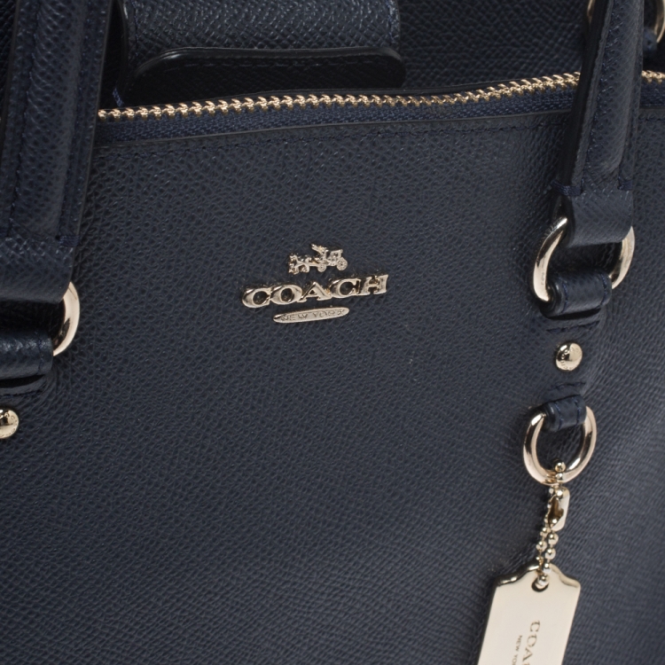 Pre Owned Coach Navy Blue Leather Stanton 26 Carryall Tote