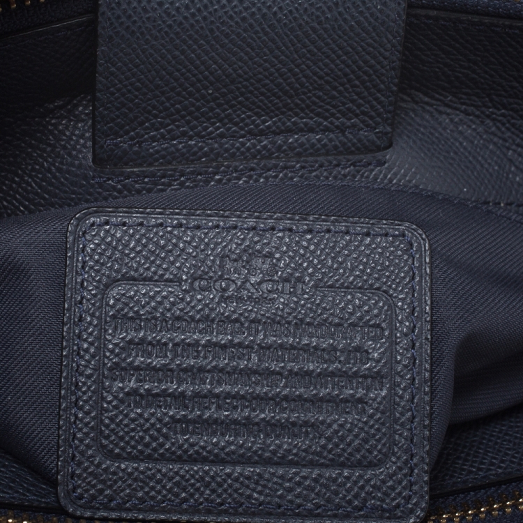 Pre Owned Coach Navy Blue Leather Stanton 26 Carryall Tote