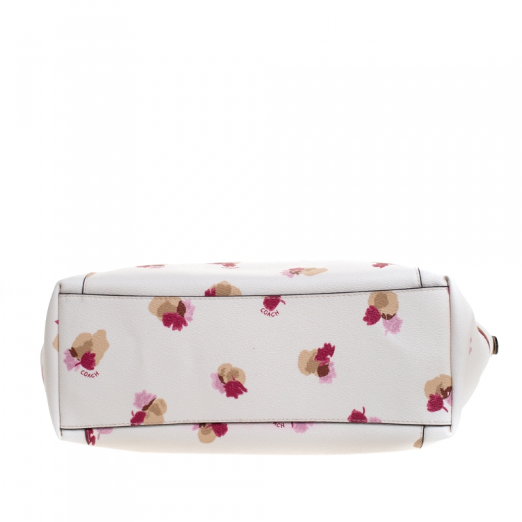 Pre Owned Coach White Printed Coated Canvas Ava Top-Zip Tote