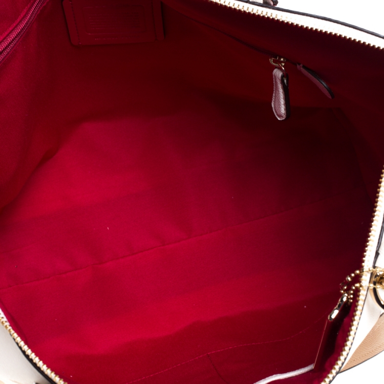 Pre Owned Coach White Printed Coated Canvas Ava Top-Zip Tote