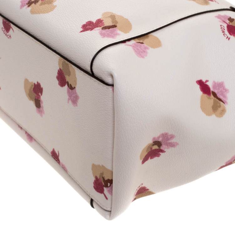 Pre Owned Coach White Printed Coated Canvas Ava Top-Zip Tote