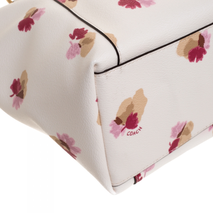 Pre Owned Coach White Printed Coated Canvas Ava Top-Zip Tote